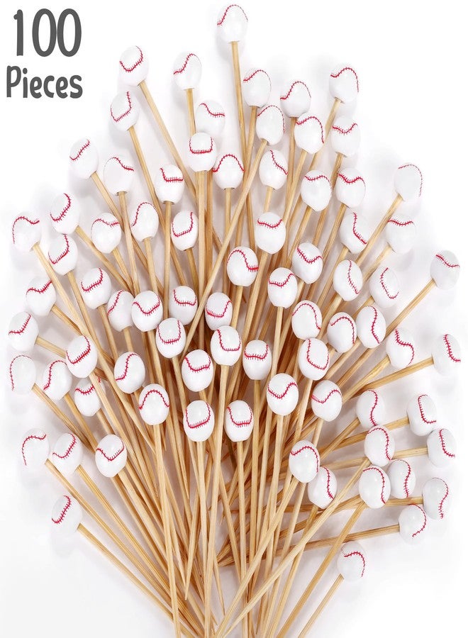 Aodaer 100 Pieces Baseball Bamboo Cocktail Picks 4.7 Inch Decorative Sports Ball End Cocktail Skewers Wooden Decorative Fruit Toothpicks Fruits Sandwich Buffets Party Supplies - Image 3